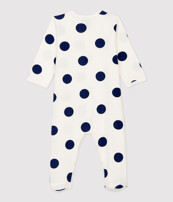 Babies' Spotted Organic Cotton Sleepsuit MARSHMALLOW white/MEDIEVAL blue