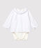 Baby Girls' Long-Sleeved Organic Cotton Twill Bodysuit with Collar white/grey
