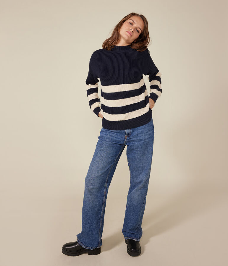 Women's cotton jumper blue/ecru