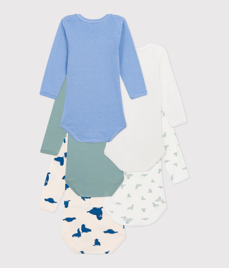 Babies' long-sleeved printed cotton bodysuits - 5-pack multicolor