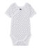 Newborn baby girls' short-sleeved printed bodysuit ECUME white/MEDIEVAL blue