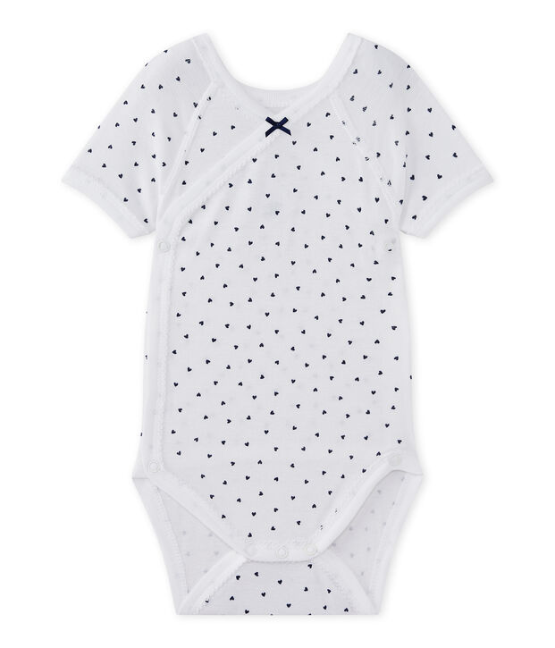 Newborn baby girls' short-sleeved printed bodysuit white/blue