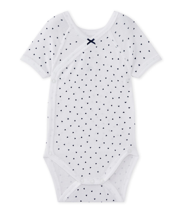 Newborn baby girls' short-sleeved printed bodysuit white/blue