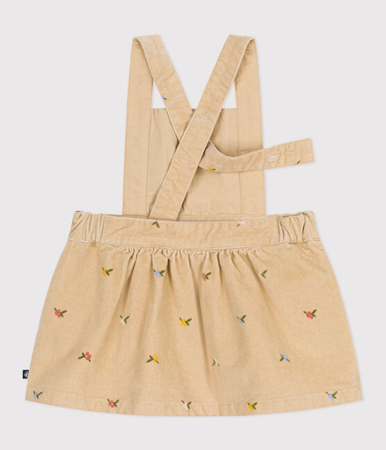 Babies' corduroy dress embroidered with flowers CAJOU beige/MULTICO
