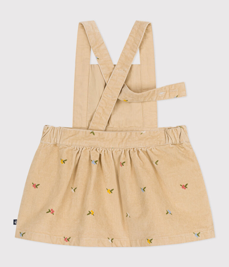 Babies' corduroy dress embroidered with flowers beige/multicolor