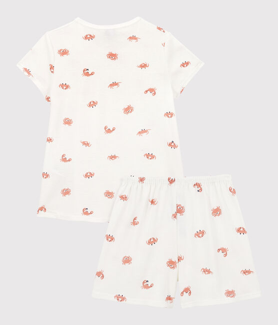 Girls' Crab Themed Cotton Short Pyjamas MARSHMALLOW white/MULTICO white