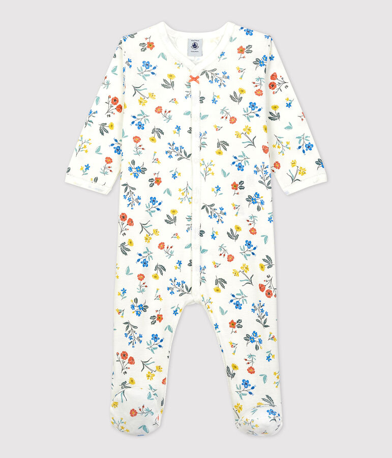 Babies' Floral Print Cotton Sleepsuit white/multicolor