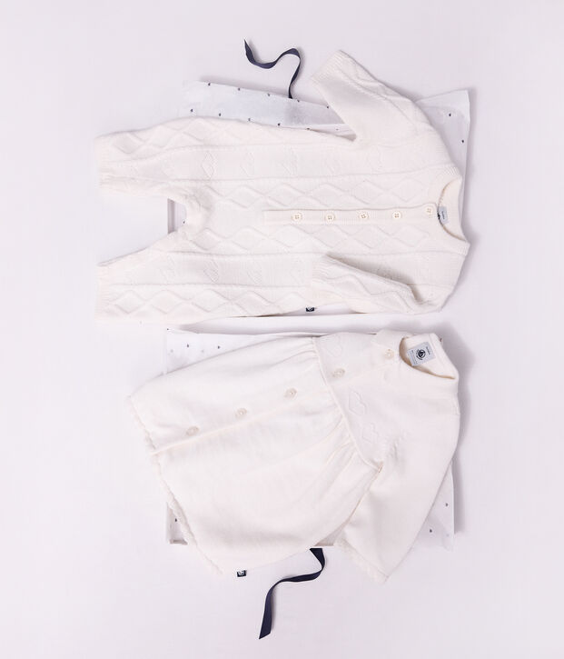 Babies' jumpsuit in a plain wool and cotton knit white