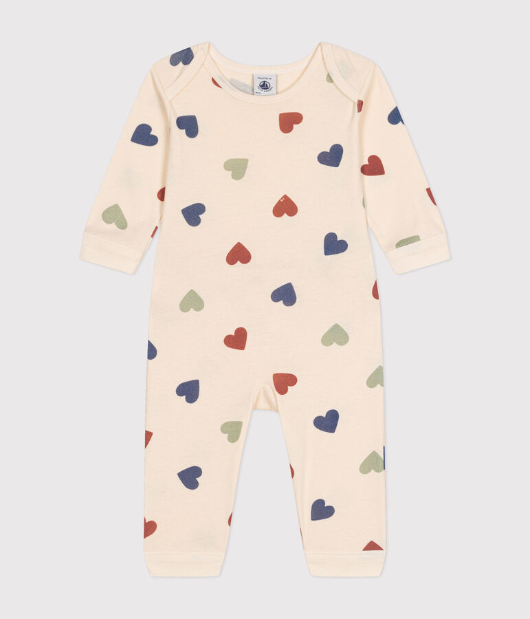 Babies' Footless Cotton Heart Pyjamas Ecru/multicolor