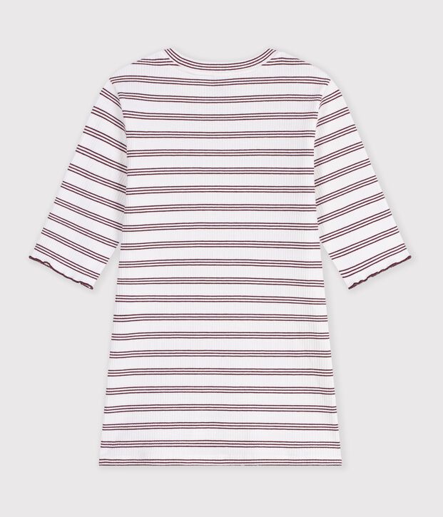 Women's short-sleeved stripy cotton T-shirt white/red