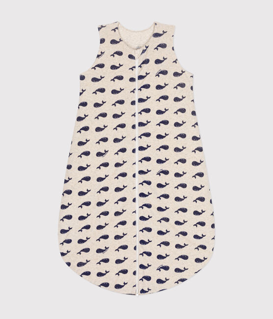 Babies' whale patterned velour TOG 3 sleeping bag MONTELIMAR beige/MEDIEVAL blue