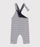 Babies' Thick Stripy Jersey Long Dungarees MARSHMALLOW white/SMOKING blue