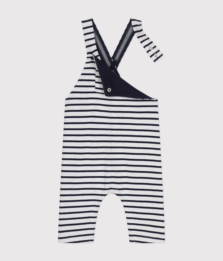Babies' Thick Stripy Jersey Long Dungarees white/blue