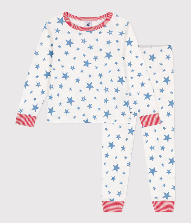 Children's star print cotton pyjamas white/blue