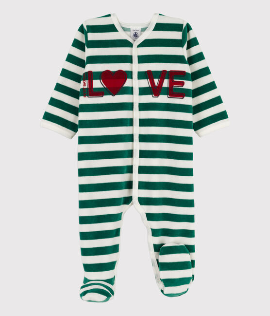 Babies' Velour Sleepsuit EVERGREEN /MARSHMALLOW