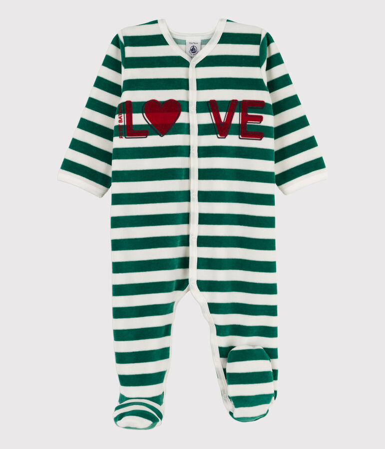 Babies' Velour Sleepsuit green/white