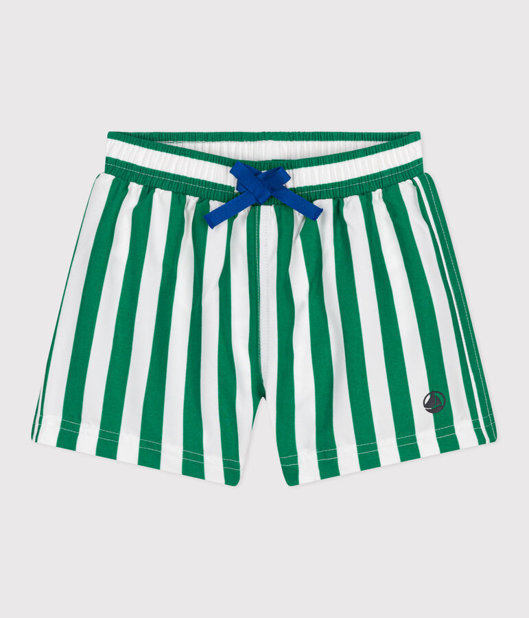 Babies' stripy printed swim shorts MARSHMALLOW green/JARDIN