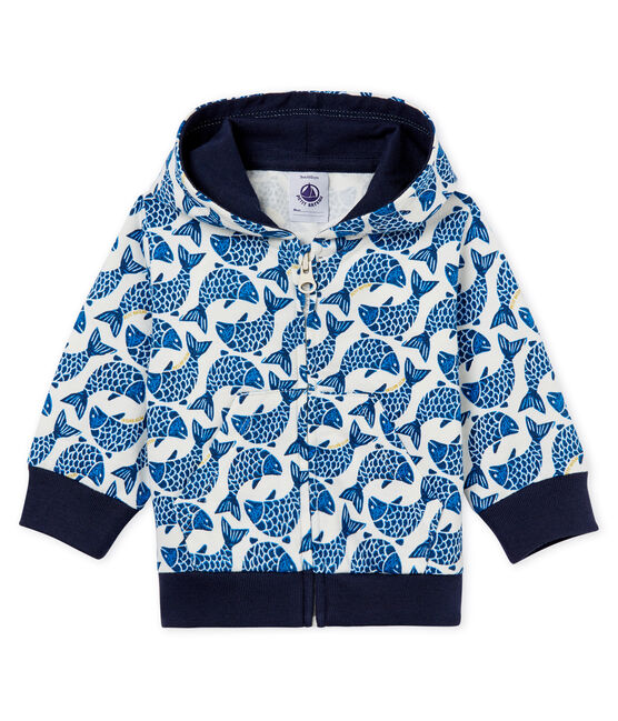 Baby boys' hooded zip up Sweatshirt in printed jersey MARSHMALLOW white/MULTICO white