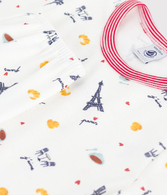 Children's printed cotton pyjamas with short sleeves and long legs MARSHMALLOW white/MULTICO white