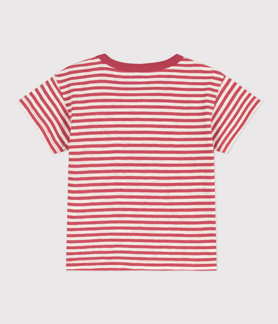 Babies' Short-Sleeved Striped Slub Jersey T-Shirt PAPI pink/AVALANCHE beige