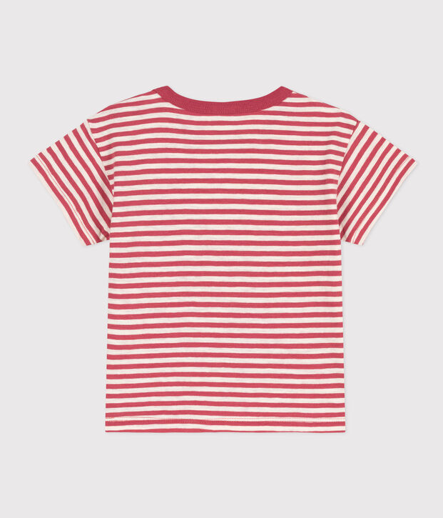 Babies' Short-Sleeved Striped Slub Jersey T-Shirt pink/ecru