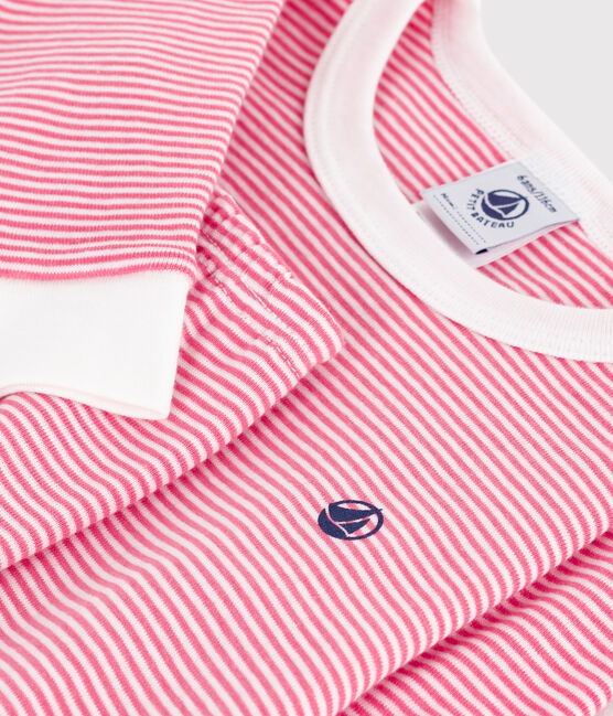 Children's stripy cotton pyjamas with snug-fitting legs PEONIA pink/MARSHMALLOW
