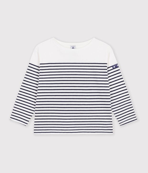 Children's cotton Breton top white/blue