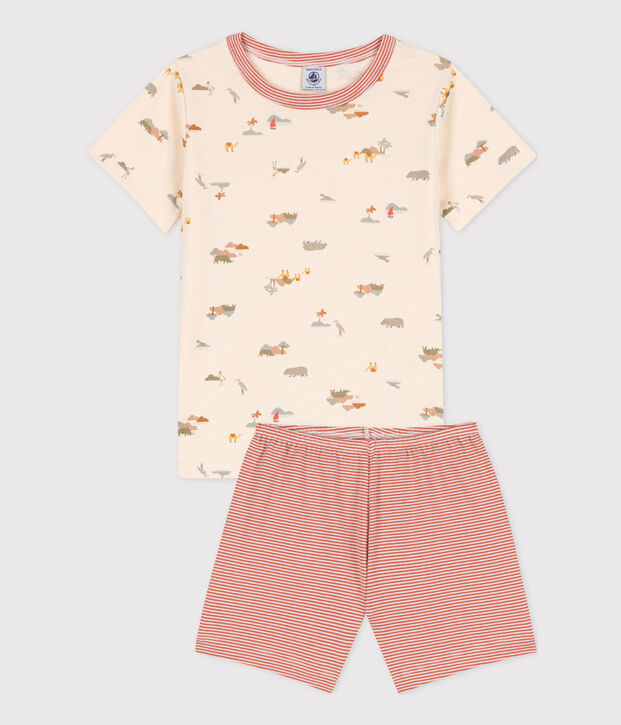 Children's Unisex Short Cotton Pyjamas Ecru/multicolor