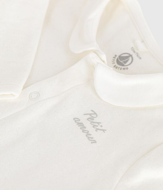 Babies' tube-knit pyjamas with a plain collar MARSHMALLOW white