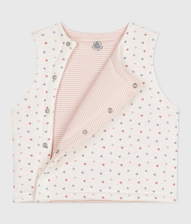 Babies' sleeveless reversible printed cotton cardigan white/multicolor