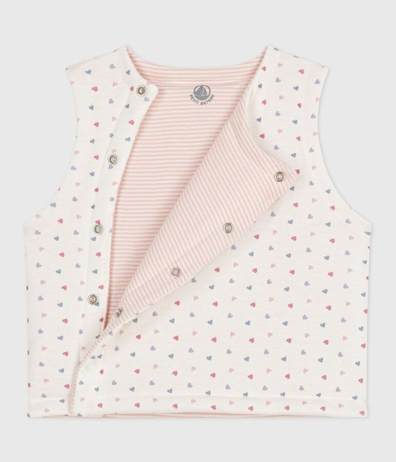 Babies' sleeveless reversible printed cotton cardigan white/multicolor