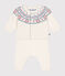 Babies' 2-piece knitted outfit with a jacquard knit cardigan MARSHMALLOW white/CHARME pink