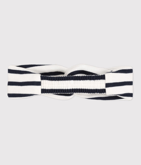 Babies' Stripy Jersey Headband MARSHMALLOW white/SMOKING blue
