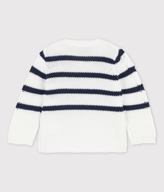 Babies' Cable Knit Jumper MARSHMALLOW white/SMOKING blue