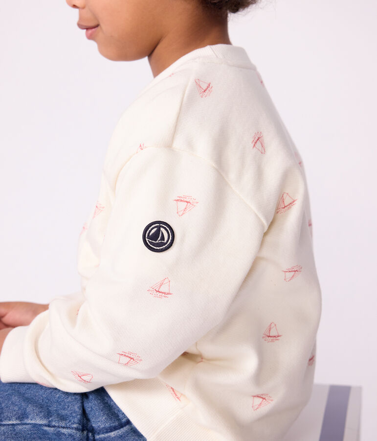 Children's printed cotton sweatshirt Ecru/red