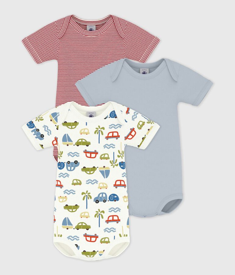 Pack of babies' short-sleeved car print cotton bodies multicolor