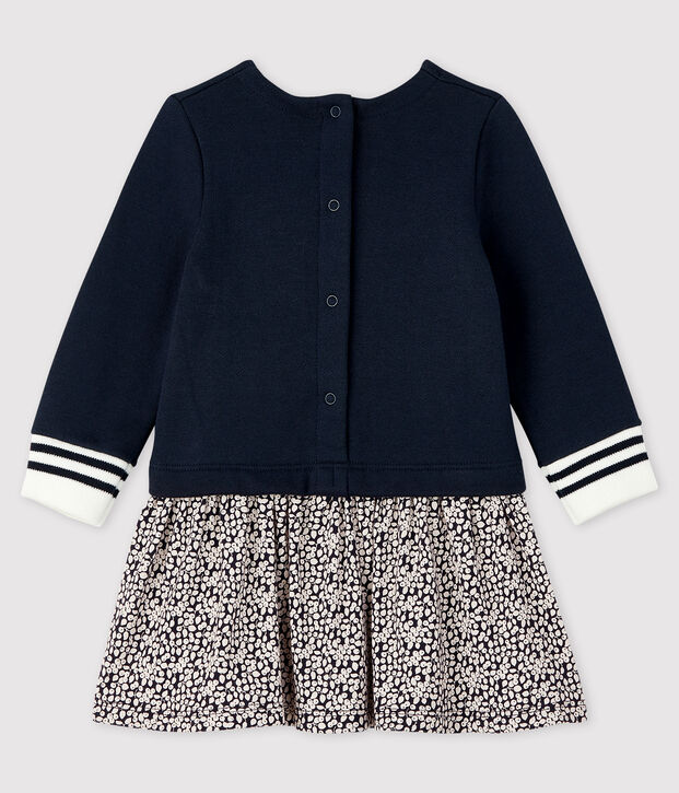 Baby girl's long-sleeved dress blue/white