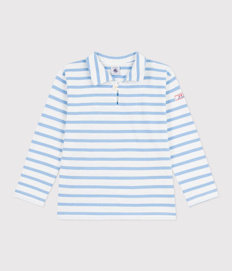 Children's stripy cotton Breton top MARSHMALLOW blue/FLO
