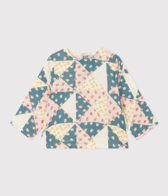 Babies' Long-Sleeved Cotton Gauze Blouse AVALANCHE white/MULTICO