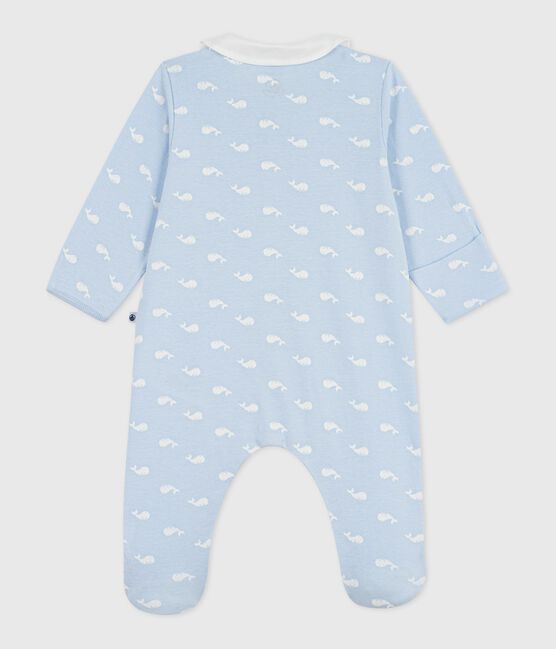 Babies' whale print cotton pyjama suit with a collar TOUDOU blue/MARSHMALLOW white