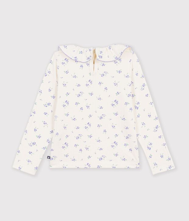 Children's long-sleeved floral T-shirt with a collar Ecru/multicolor