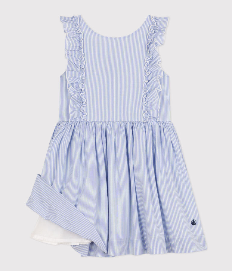 Girls' striped sleeveless poplin dress blue/white/grey
