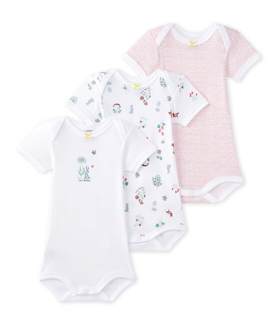 Set of 3 baby girls' short-sleeved bodysuits LOT white