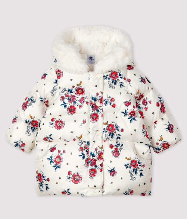 Baby girl's puffer jacket white/multicolor