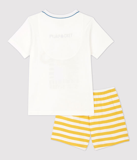 Boys' Panther Motif Cotton Short Pyjamas MARSHMALLOW white/OCRE yellow