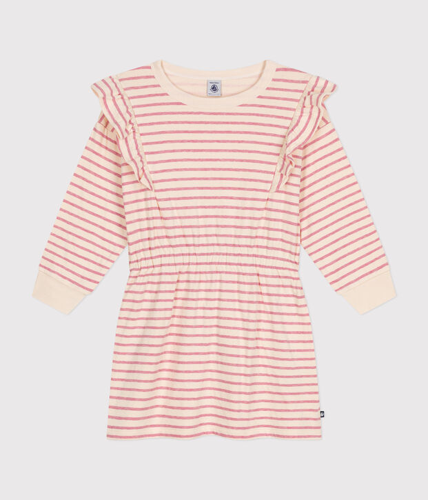 Girls' long-sleeved tube knit dress Ecru/pink