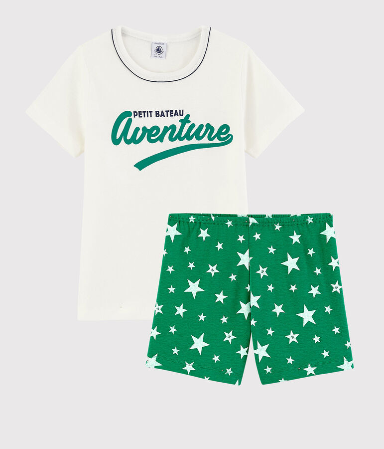 Boys' Green Starry Cotton Short Pyjamas white/green