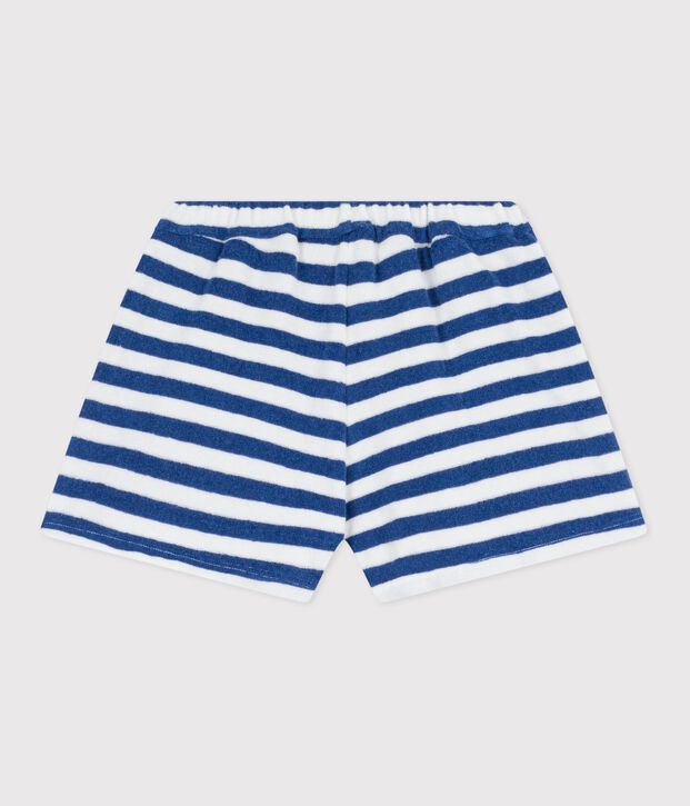 Children's stripy cotton shorts blue/white