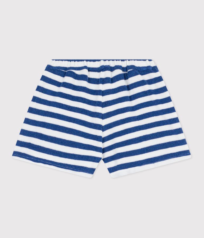 Children's stripy cotton shorts blue/white