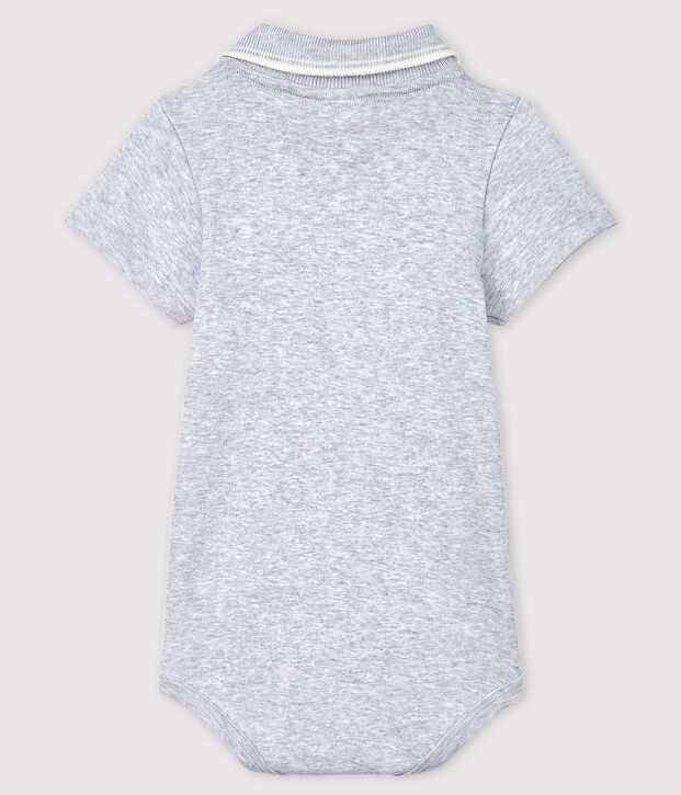 Babies' Short-Sleeved Cotton Bodysuit with Polo Shirt Collar grey